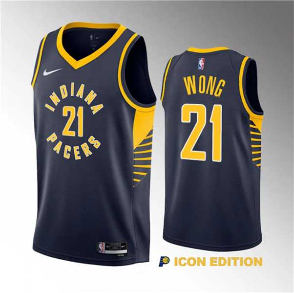 Men%27s Indiana Pacers #21 Isaiah Wong Navy 2023 Draft Icon Edition Stitched Basketball Jersey Dzhi
